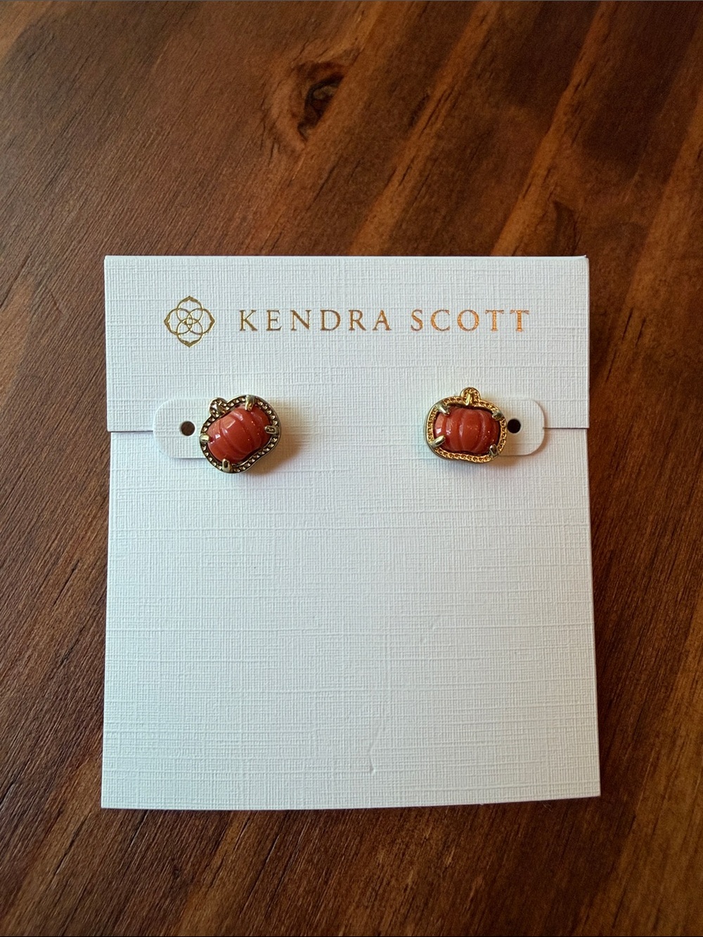 Kendra Scott Orange Pumpkin Gold Stud Earrings